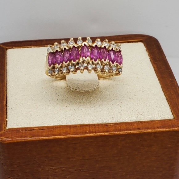 1.73ctw Ruby & Diamond Band Ring 14k solid Gold - Picture 5 of 13